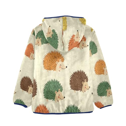Colorful Hedgehogs on Cream Toddler Fleece Jacket Girl Boys Hooded Fleece Jacket Coat Warm Outwear Zip-up 3-10T2