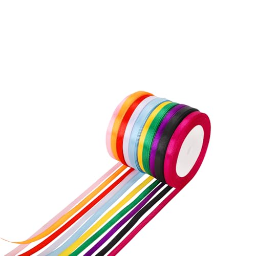 CSrose Satinband,10 Farben 6mm x 22m, Geschenkband, ideal für Geschenkverpackungen, Dekorationen,Hochzeitsdekoration, Bänder zum Bastel,10 Farben (Rot Rosa Lila Himmelblau Gelb.)(6mm*22m)