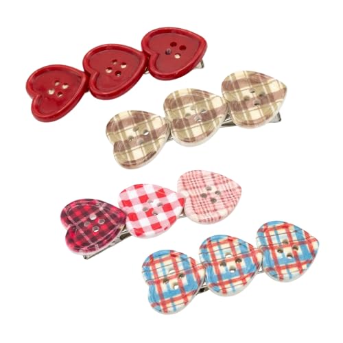 Pinzas para cabello con botón corazón 4 unidades miniatura 1