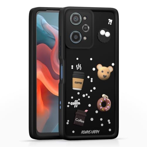 Image of Bintage Back Cover Compatible for Realme GT Neo 3T | Cute 3D Taddy Ball Bear Milk Cake Coffee Silicon Case Full Body & Camera Protection - Black