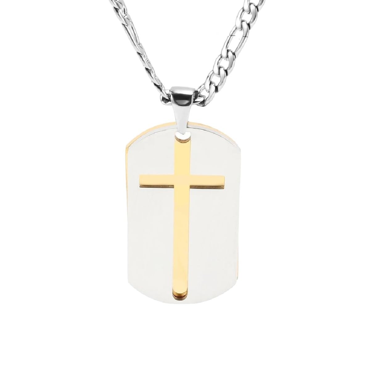 Chaîne en acier inoxydable avec pendentif croix creuse couleur or et argent - 8
