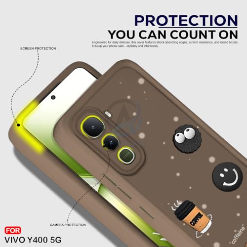 Image of AESTMO Back Case Cover for Vivo Y400 5G Cover | Cute Fun Cartoon 3D Ball | Coffee Silicone Case | Full Body Protection | Camera Protection Back Cover for Vivo Y400 5G (Brown)