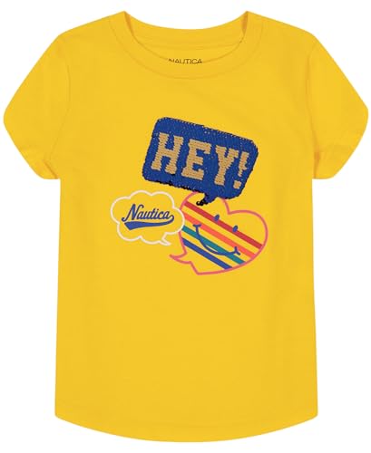Nautica Girls' Short Sleeve T-Shirt with Flip Sequin Design, Cotton Tee with Tagless Interior