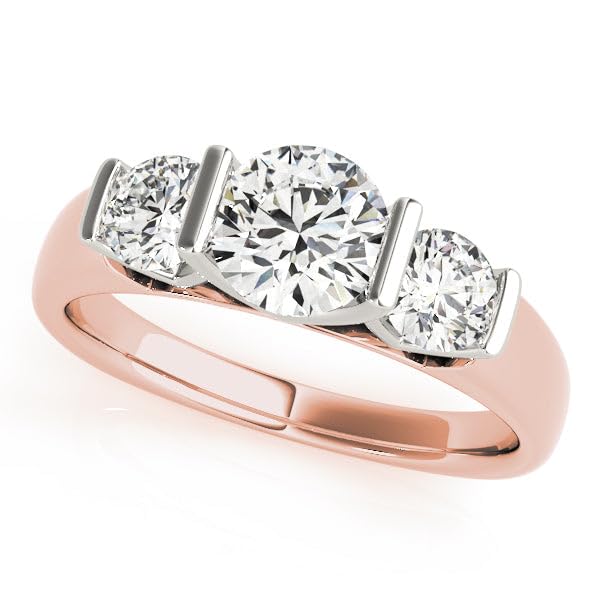 Three Stone Lab Grown Diamond Engagement Ring | Round Cut Diamond Ring for Women | 0.50Ct-5.00Ct, D/VVS | Solid Gold 9K/18K, Silver or Platinum | Bar Set Modern Trio Ring | Proposal Ring for Her