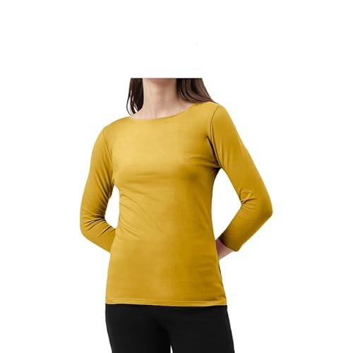 P&R DANCEWEAR LTD - Camiseta de manga larga con cuello redondo para mujer - Moderna - Elegante - Camiseta, Mostaza, S-M