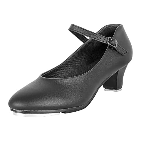 Linodes PU Leather Ankle Strap Character Tap Shoe 1.55'' Dance Shoes for Women-Black-8.5M-UPD Cover