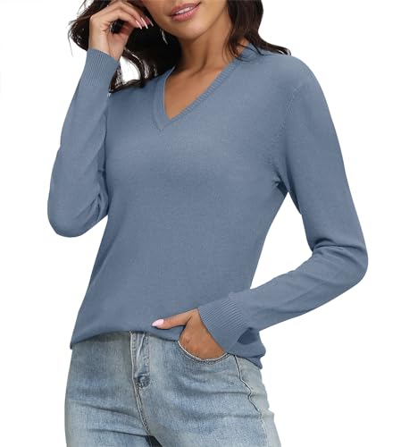Image of EXCHIC Women's Long Sleeve V-Neck Casual Sweaters Fall Classic Soft Knit Top 2026 Fit Basic Pullover Tops