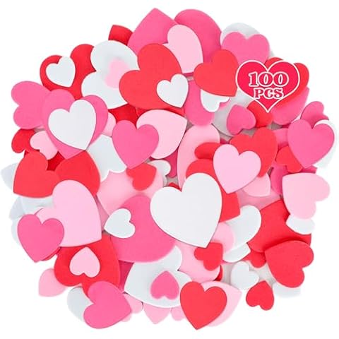 100 PCS Foam Heart Stickers, 3 Sizes Valentines Day Craft, Matte Heart Foam Stickers, Self-Adhesive Valentine Foam Stickers Kids Adults Foam Valentine Stickers for Valentine's Day Crafts Supplies Cover