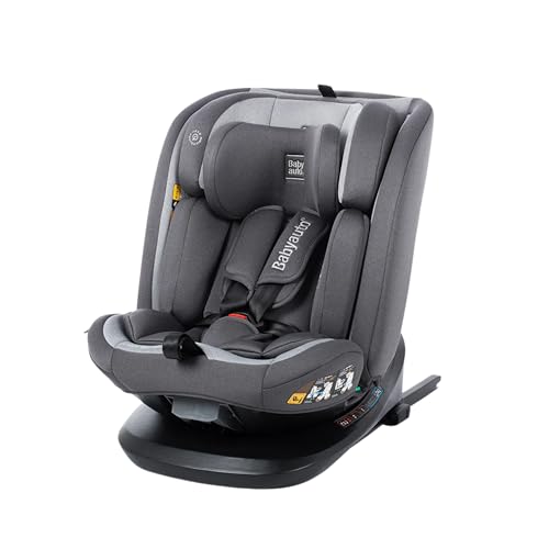 BABYAUTO – Silla de coche CARIO iFix 40-150 Centímetros i-Size – Isofix + Top Tether – Giro 360° – A contramarcha hasta 105 Centímetros – 4 reclinados – Reposacabezas 17 posiciones (Antracita Grey)