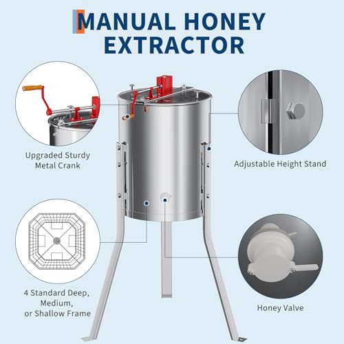 GarveeLife Manual Honey Extractor 4 Frame, Stainless Steel Honeycomb Spinner with Adjustable Stand & Clear Lid, Beekeeping Extraction Equipment for Pro Apiary, Durable Honey Drum Centrifuge by GarveeLife - Image 5