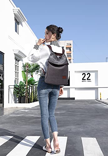 Travistar Damen Schultertasche Canvas Rucksack Groß Handtasche Vintage Umhängetasche Anti Diebstahl Hobo Tasche für Alltag Büro Schule Ausflug Einkauf - Gedruckt Schwarz