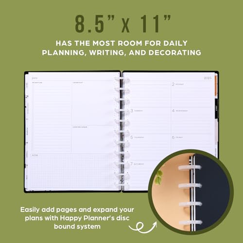 Image of Happy Planner Disc-Bound 12-Month Planner, Jan.-Dec. 2025 Daily, Weekly, and Monthly Planner, Big Size, Dashboard Layout, Modern Texture, 72 Pages, 12 Dividers, 2 Sticker Sheets, 8.5 inch x 11 inch