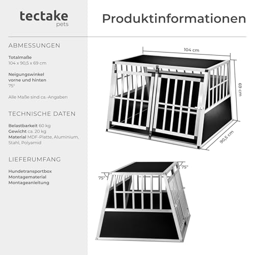 tectake® Hundebox trapezförmig Auto oder Hundebox für Zuhause, Aluminium Hundetransportbox (Double, 104 x 90,5 x 69 cm)