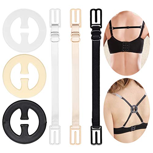 6 Pcs Bra Straps Clips, Racerback Bra Clips, Elastic Adjustable Non-Slip Strap and Round Bra Straps Holder Women�s Black, White, Beige for Full Cup Size2