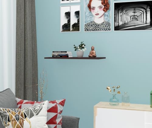 Image of Floating Wall Shelf, Dark Brown Wood Finish, 45 x 23 x 1.5 cm, Display Shelf for Books and Decor