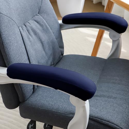 Image of HOKIPO 'SereneSolids' 140 GSM Armrest Covers for Office Chair (Elastic Style), 1 Pair, Navy Blue (AR-5933-NBLU)