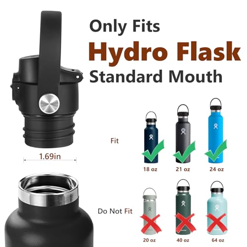 Image of EIPOSAU Auto Flip Lid for Hydro Flask Standard Mouth Bottle, Spout lid for HydroFlask Narrow Mouth Bottle, Replacement Lid with Button Lock
