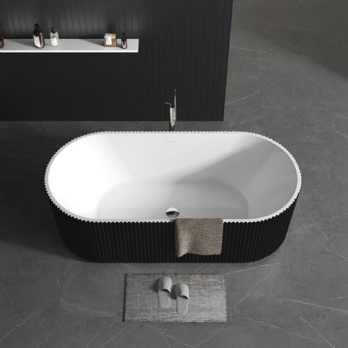 Image of GarveeLife Freestanding Bathtubs 67 inch Black & White Acrylic Free Standing Soaking Tub - Contemporary Striped Design with Overflow Cover, Pop-Up Drain & Concealed Plumbing for Luxury Bathrooms