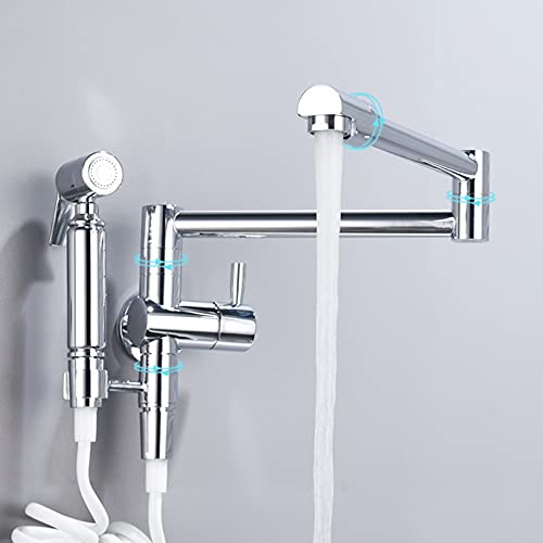 LeGDOr Topffüller-Wasserhahn, drehbarer, klappbarer Küchenspülen-Wasserhahn in der Wand mit Spritzpistole, Messing-Einzelgriff, 1-Loch-Küchen-Einzel-Kaltwasserhahn, Spule im dritten Gang, Chrom LeGDOr Topffüller-Wasserhahn, drehbarer, klappbarer Küchenspülen-Wasserhahn in der Wand mit Spritzpistole, Messing-Einzelgriff, 1-Loch-Küchen-Einzel-Kaltwasserhahn, Spule im dritten Gang, Chrom