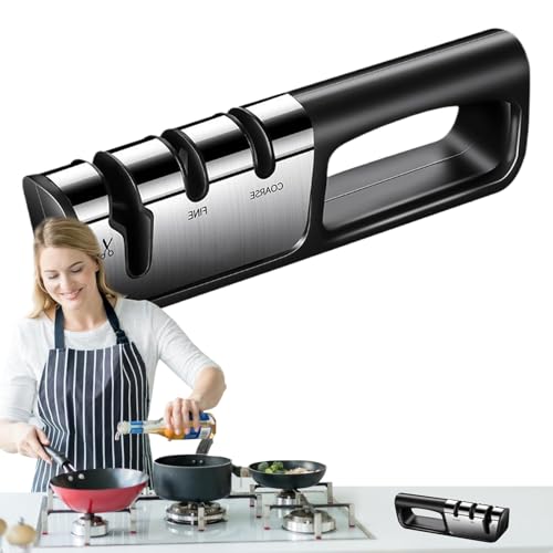 Afilador de tijeras de chef | Afilador de tijeras de mano de 3 etapas | Herramienta profesional antideslizante para reparación de tijeras, restauración y pulido