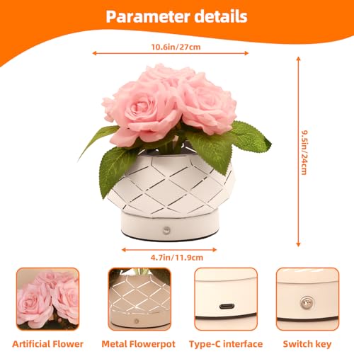 Image of Roses Flower Touch Lamp,Rechargeable Cordless 3-Colour Dimming Small Night Light for Festival,Dining Room,Bedroom Home Decor Birthday Gifts-6 Rose