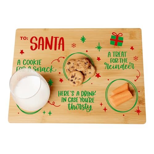 Christmas Cookies and Milk for Santa Wooden Tray Treats Serving Board Platter for Reindeers on Christmas Eve Kids Gift Snacks Bamboo Color Printed Plate mat for Santa (Large)