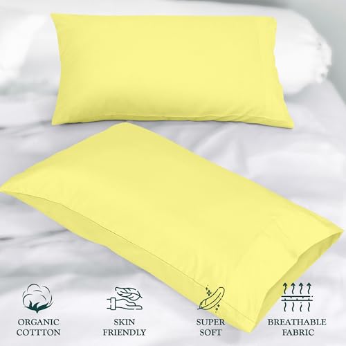 Image of ROYALE LINENS 300 Thread Count 100% Long Staple Combed Cotton Pillowcases Set of 2 - Ultra Soft - Queen Bed Pillow Cover - 20 inchx30 inch -Breathable, Cool & Crisp Percale Yellow Pillow Cases (Queen, Yellow)