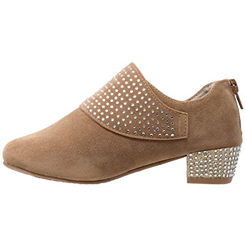 SOBEYO Girls Ankle Booties Rhinestone Crystal Accent Block Heel Boots for Kids3