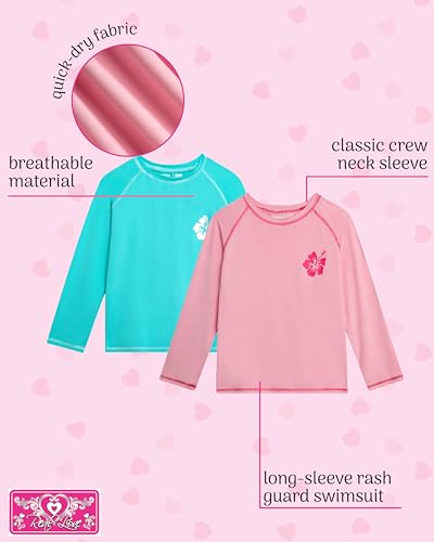 Image of Real Love Toddler Girls Rash Guard - 2 Pack Quick Dry Sun Protection Girls Swim Shirt Long Sleeve Rash Guard Kids (2T-16)