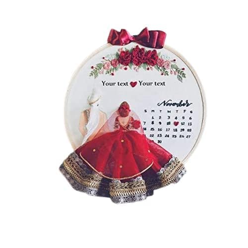 Groom and Bride Handmade Customized Wedding Hoop Embroidery (Red1)