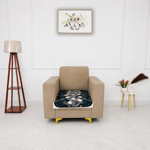 Image of Homerz Premium 'Luxe Series' Sofa Cover | Holland Velvet Fabric | Smooth Finish | Anti-Slip Fleece Backing Couch Protector (Terrace Vein, 1 Seater, Only Seat Cover)