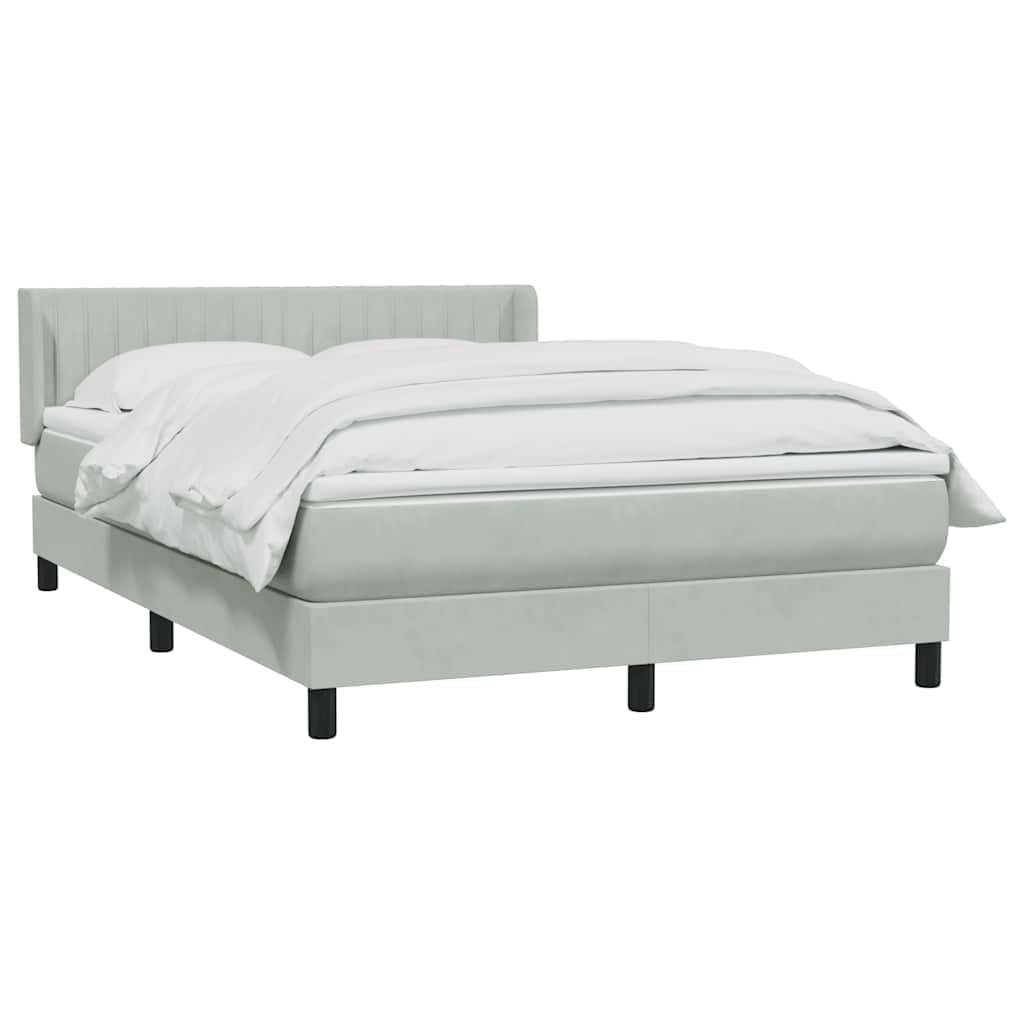 Samt Taschenfederkern Boxspringbett Grau 160x210 cm | Boxspringbett mit Matratze Hellgrau 160x210 cm Samt Bett mit Kopfteil Taschenfederkern Matratze und Topper