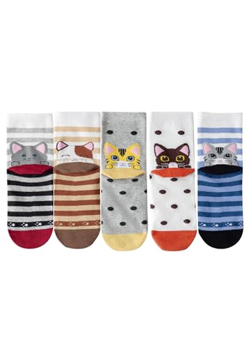 Women's Animal Print Ankle Socks, Cat and Dog Design, Novelty Gift for Pet Lovers, Multi-Pack