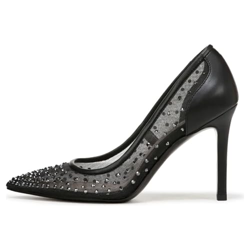 FSJ Women Pointed Toe Stiletto Pumps Slip On Sparkly Rhinestones Studded Mesh High Heel Sexy Formal Event Dress Shoes Sizes 4-16 US2