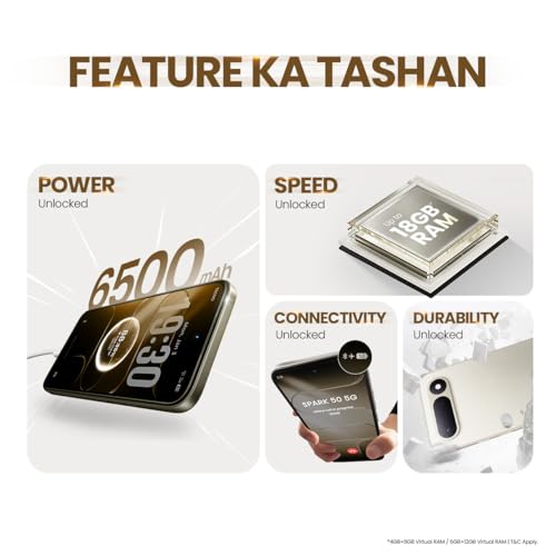 Image of Spark 50 5G (Champagne Gold, 4GB+128GB) | 6500mAh Battery + 45W Fast Charger | Upto 18GB* RAM | MIL-STD 810H Protection | Fastest 8X Network Speed* with URSP | 120Hz Smooth Display | AI Flash Snap