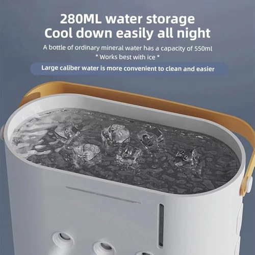 Image of Drumstone (𝐒𝐩𝐞𝐜𝐢𝐚𝐥 𝟏𝟓 𝐘𝐞𝐚𝐫𝐬 𝐖𝐚𝐫𝐫𝐚𝐧𝐭𝐲 Mini Air Cooler Fan with Water Spray, USB Rechargeable 4000mAh Battery, 3 Speed Cold Air Fan, Touch Control, LED Light for Home Office