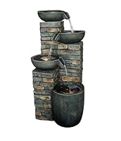 Dehner Gartenbrunnen Mattone, Outdoor-Brunnen, mit LED-Beleuchtung, solarfähig, ca.46x89x43 cm, Polyresin, grau