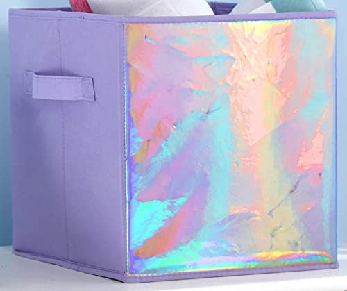 Miniatura 2 de Heritage Kids Cubo de almacenamiento plegable holográfico, 10 x 10 pulgadas, morado