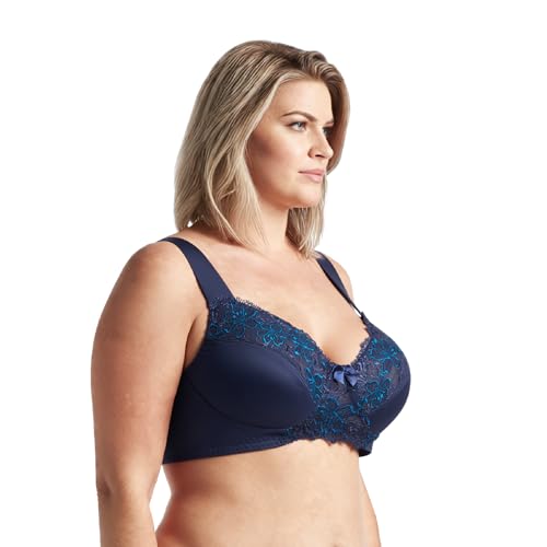 Image of Curve Muse Plus Size Minimizer Unlined Wireless Bra with Lace Embroidery-3Pack