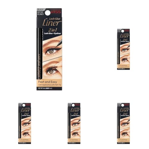 Image of KISS Lash GLUEliner, 2-in-1 Felt-Tip Eyelash Adhesive and Eyeliner, Matte Finish, Foolproof Application, Easy Touch-Up, 0.03 Fl Oz.- Black, Packaging May Vary (Pack of 5)