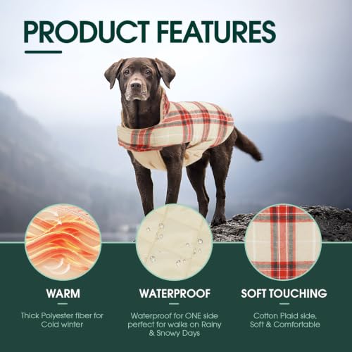 Image of Kuoser Waterproof Dog Coat, Warm Reversible Dog Jacket with Leash Hole
