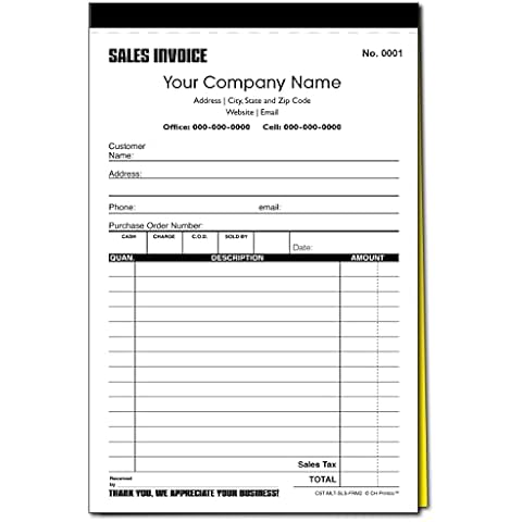 Custom Sales Invoice Personalized Duplicate Carbonless Form with Your Company Name - 2 Books (100 Sets) Numbered Cover