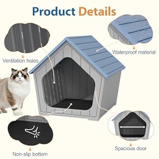 GULAIMOAO Cat Litter Box Enclosure, Resin Enclosed Litter Box Furniture with Air Holes, Outdoor Cat House Weatherproof, Wide Opening Design for Easy Cleaning, Blue