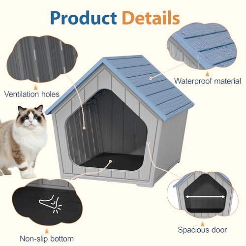 Image of Cat Litter Box Enclosure, Resin Outdoor Litter Box with Air Holes, Cat Houses for Outdoor Cats, Wide Opening Design for Easy Cleaning, Blue