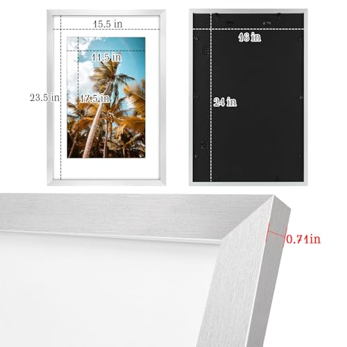 Image of Frametory, 16x24 Picture Frame with Mat for 12x18 Picture - High Definition Glass Wide Molding - Preinstalled Wall Mounting Hardware (Silver, 1 Pack)