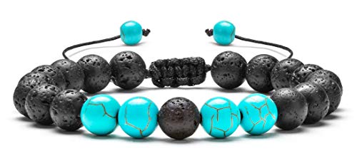 Hamoery Men Women 8mm Lava Rock Aromatherapy Anxiety Essential Oil Diffuser Bracelet Braided Rope Natural Stone Yoga Beads Bracelet Bangle(Turquoise)