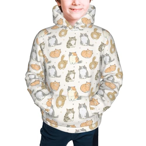 Hand Drawn Cute Cat Kid Hoodies Boys Sweatshirts Girls Pullover with Pocket3