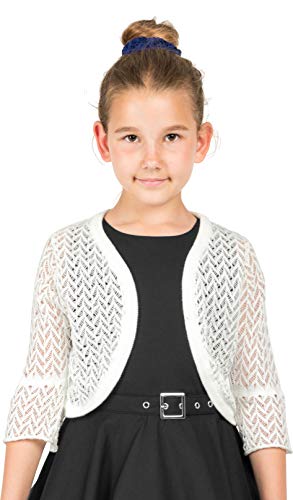 Blackbutterfly Kids 3/4 Sleeve Loose-Knit Childrens Girls Bolero Shrug (Off-White, 7-8 Yrs) #TOP26