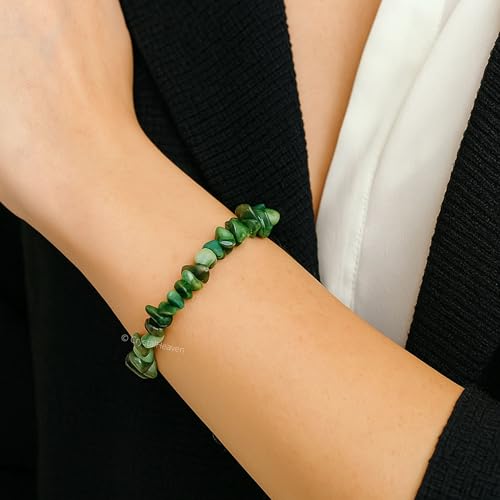 Image of Certified Emerald Bracelet for Women Men with Healing Crystal and Reiki Stone - Beautiful Gemstone Beaded Bracelet for Balance, Harmony & Positive Energy (Chips Stone Beads)
