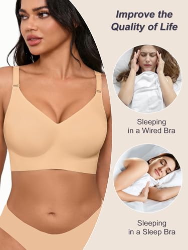 Sleep Bras for Women,Wireless Seamless V-Neck Comfortable Sleeping Bralette, Full Coverage Sleep Lounging Bra with No Pads3